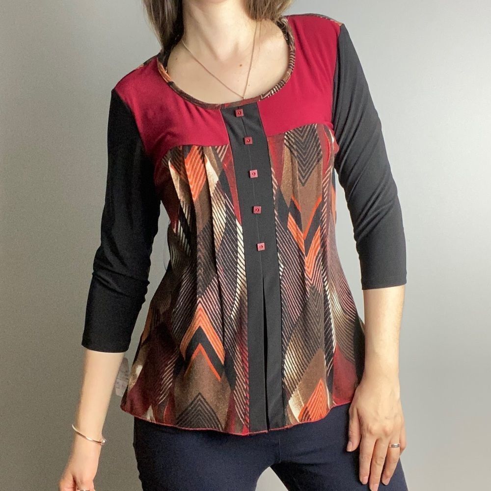 🖤5/$40!! NWT Black Red Boho 3/4 Sleeve casualTop Long sleeve Dress Shirt
